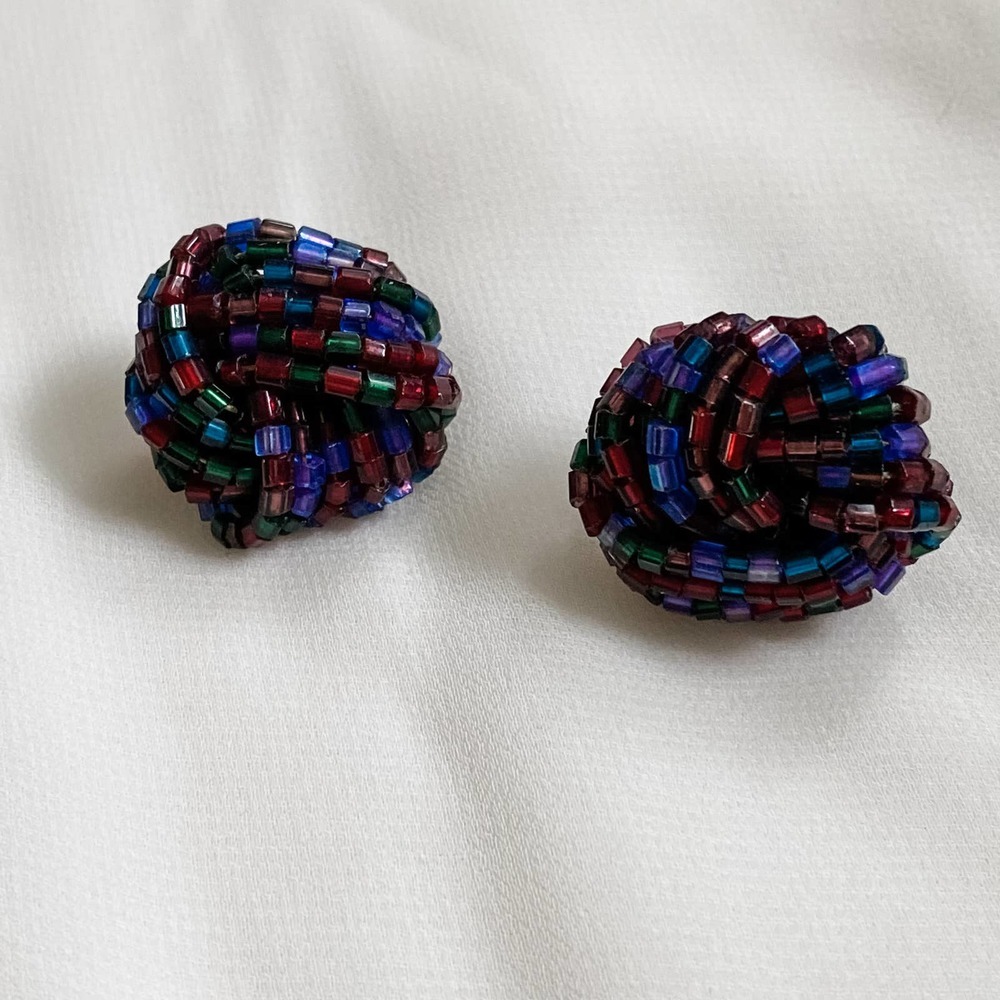 VTG Chunky Purple Green Red Bead Earrings